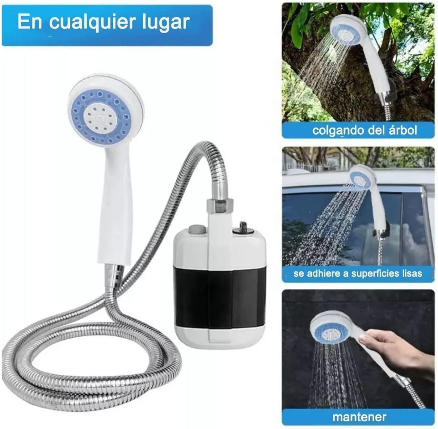 Regadera Portátil Recargable – Ducha para Emergencias, Camping y Viajes | USB + Alta Potencia