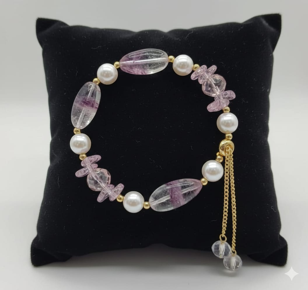 Pulsera Ajustable "Sueño Lila" con Perlas y Cristales