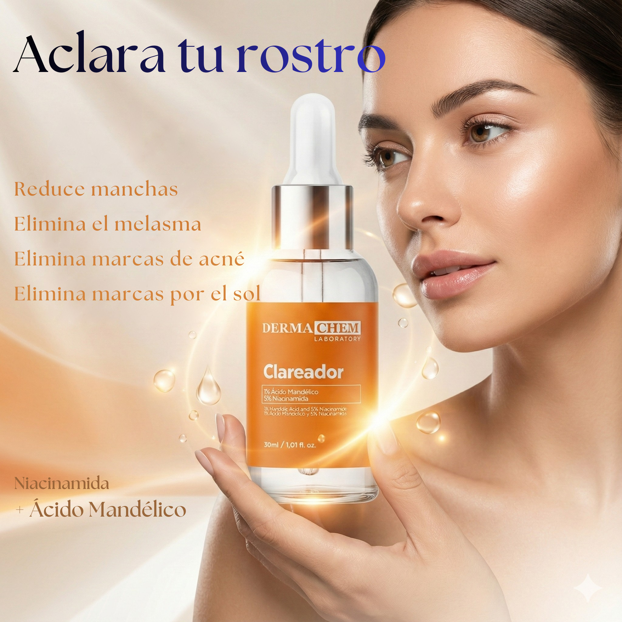 Sérum Aclarante DermaChem – Ácido Mandélico 1% + Niacinamida 5% | Anti-Manchas y Tono Uniforme (30 ml)